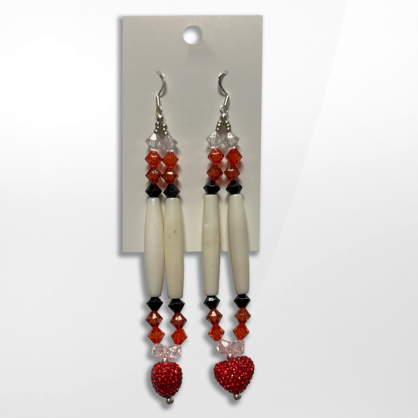 Grandriver Creations Grandriver Creations, Red Heart Bone Earrings