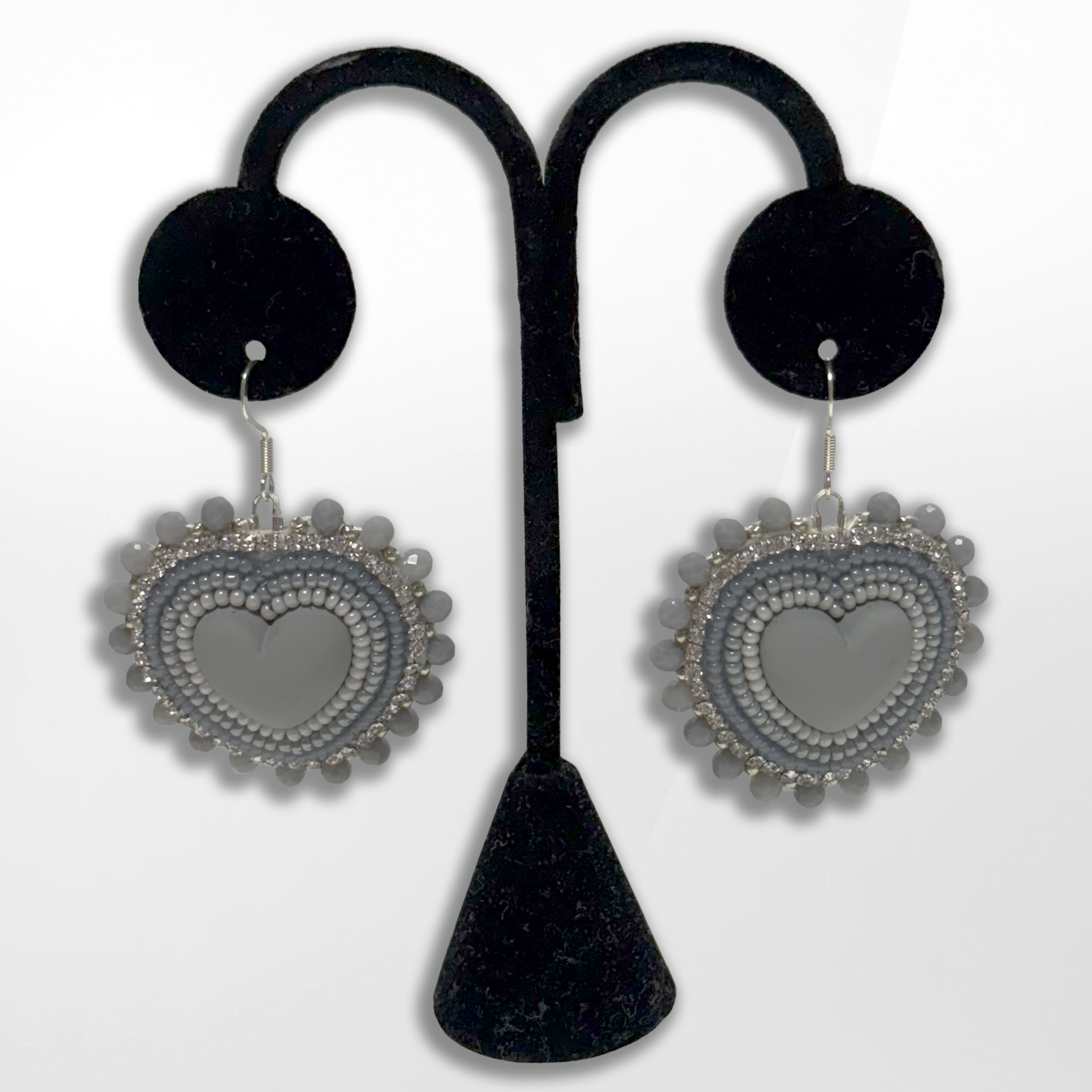 Grandriver Creations Grandriver Creations, Grey Heart Earrings