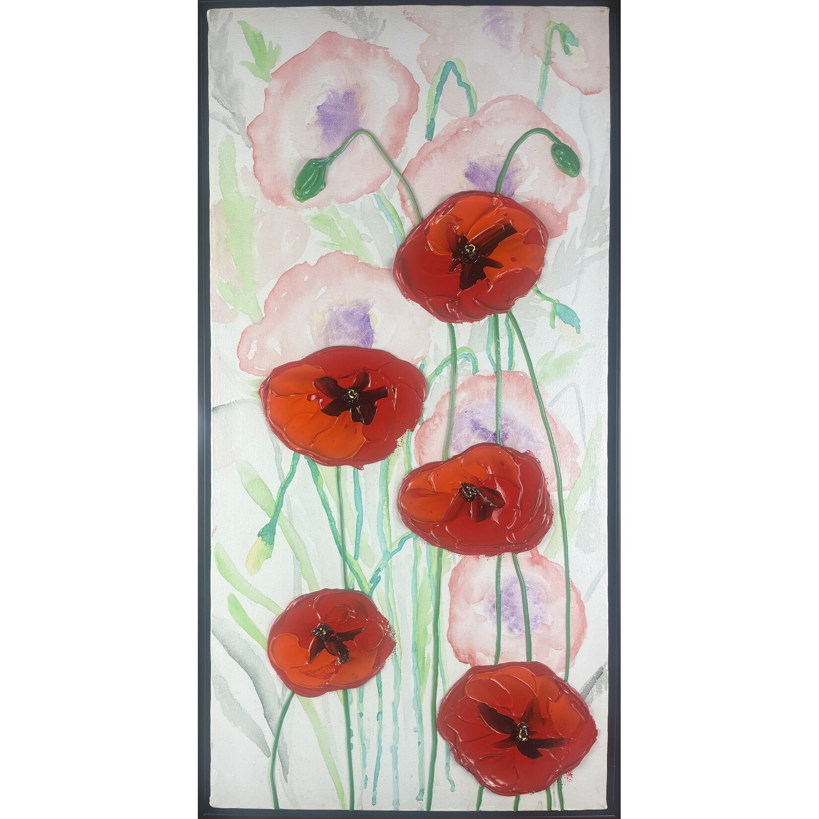 Dana Andersen Painting, Large Poppy, Watercolor & Acrylic