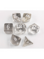 Critical Hit White Set of 7 Transparent Polyhedral Dice with White Numbers for D20 based RPG's