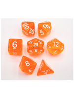 Critical Hit Orange Set of 7 Transparent Polyhedral Dice with White Numbers for D20 based RPG's
