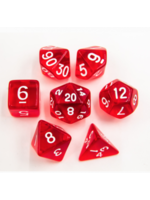 Critical Hit Red Set of 7 Transparent Polyhedral Dice with White Numbers for D20 based RPG's