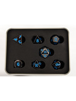 Critical Hit Gunmetal Set of 7 Metal Polyhedral Dice with Blue Numbers for D20 based RPG's