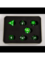 Critical Hit Green Set of 7 Metal Polyhedral Dice with White Numbers for D20 based RPG's