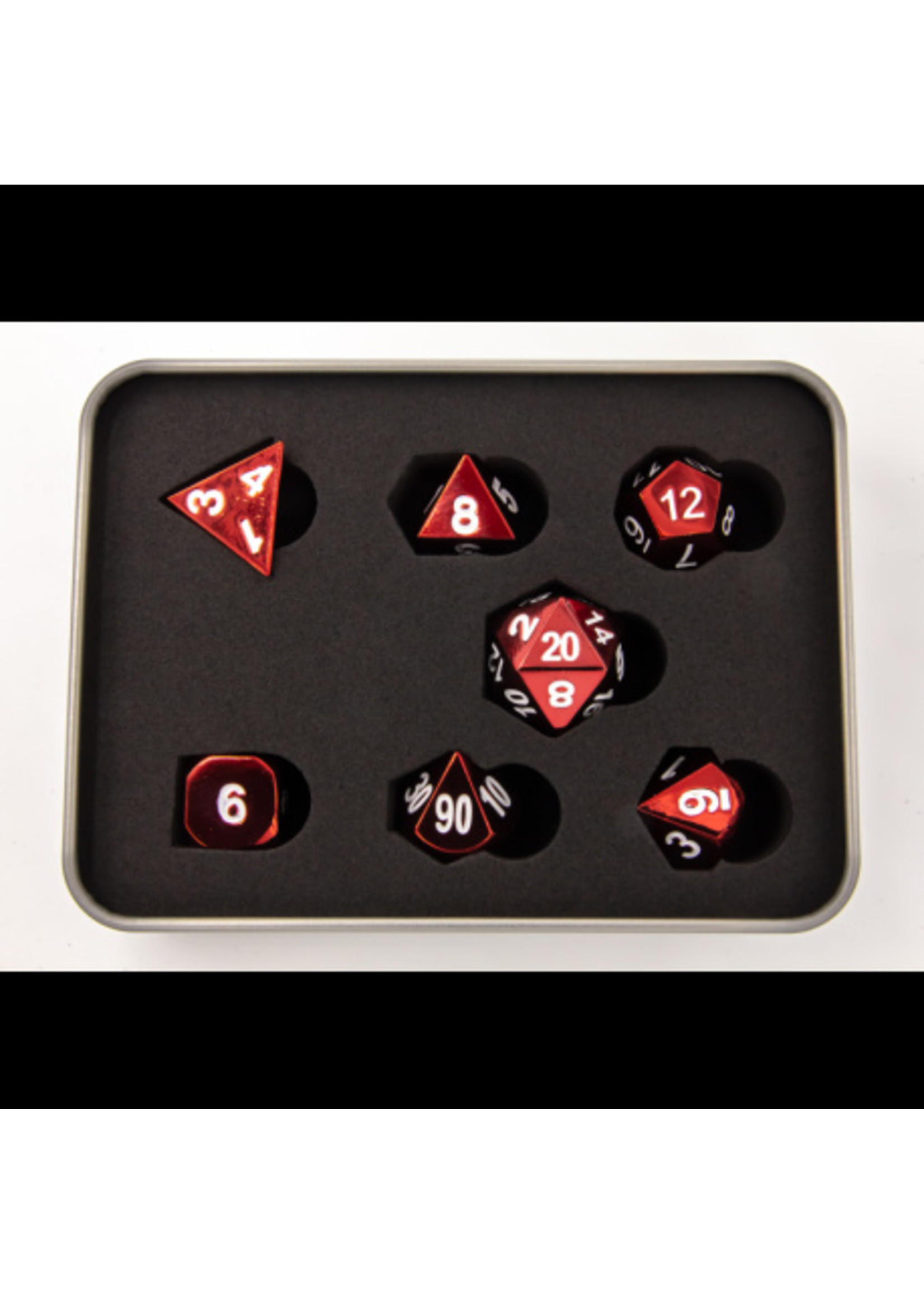 Critical Hit Red Set of 7 Metal Polyhedral Dice with White Numbers for D20 based RPG's