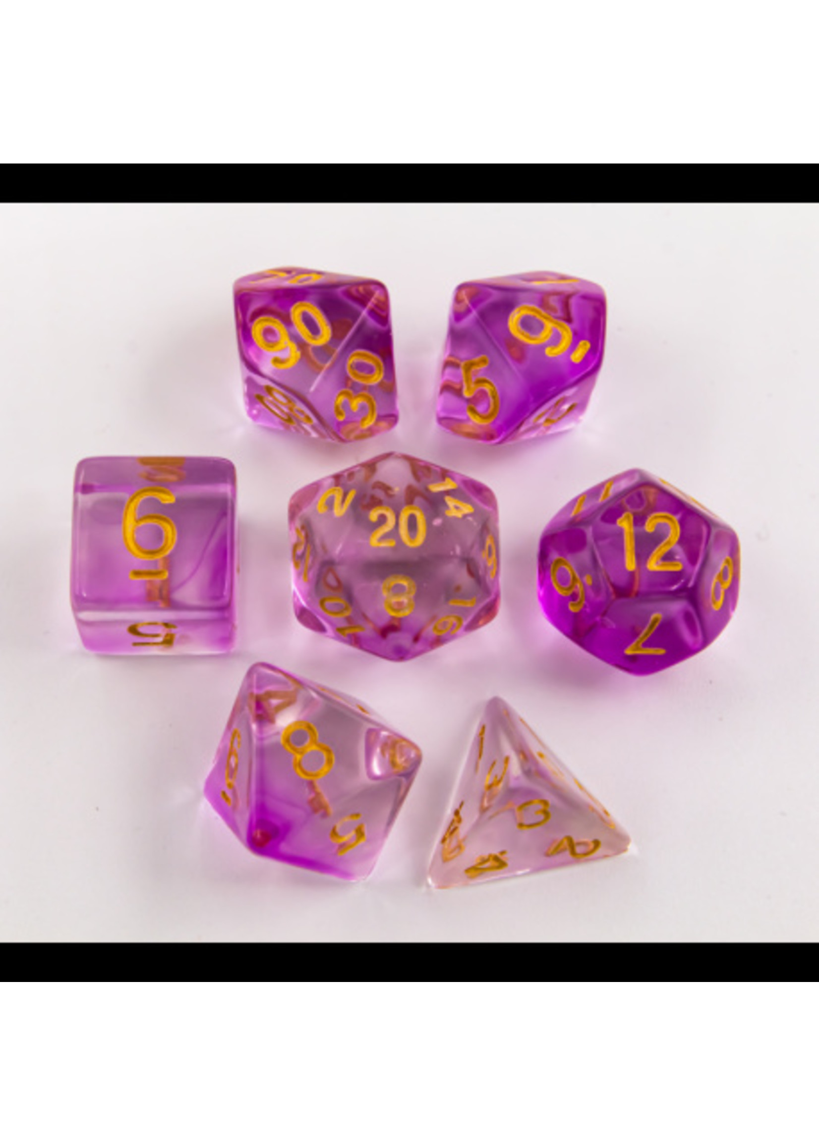 Critical Hit Purple Set of 7 Nebula Polyhedral Dice with Gold Numbers for D20 based RPG's