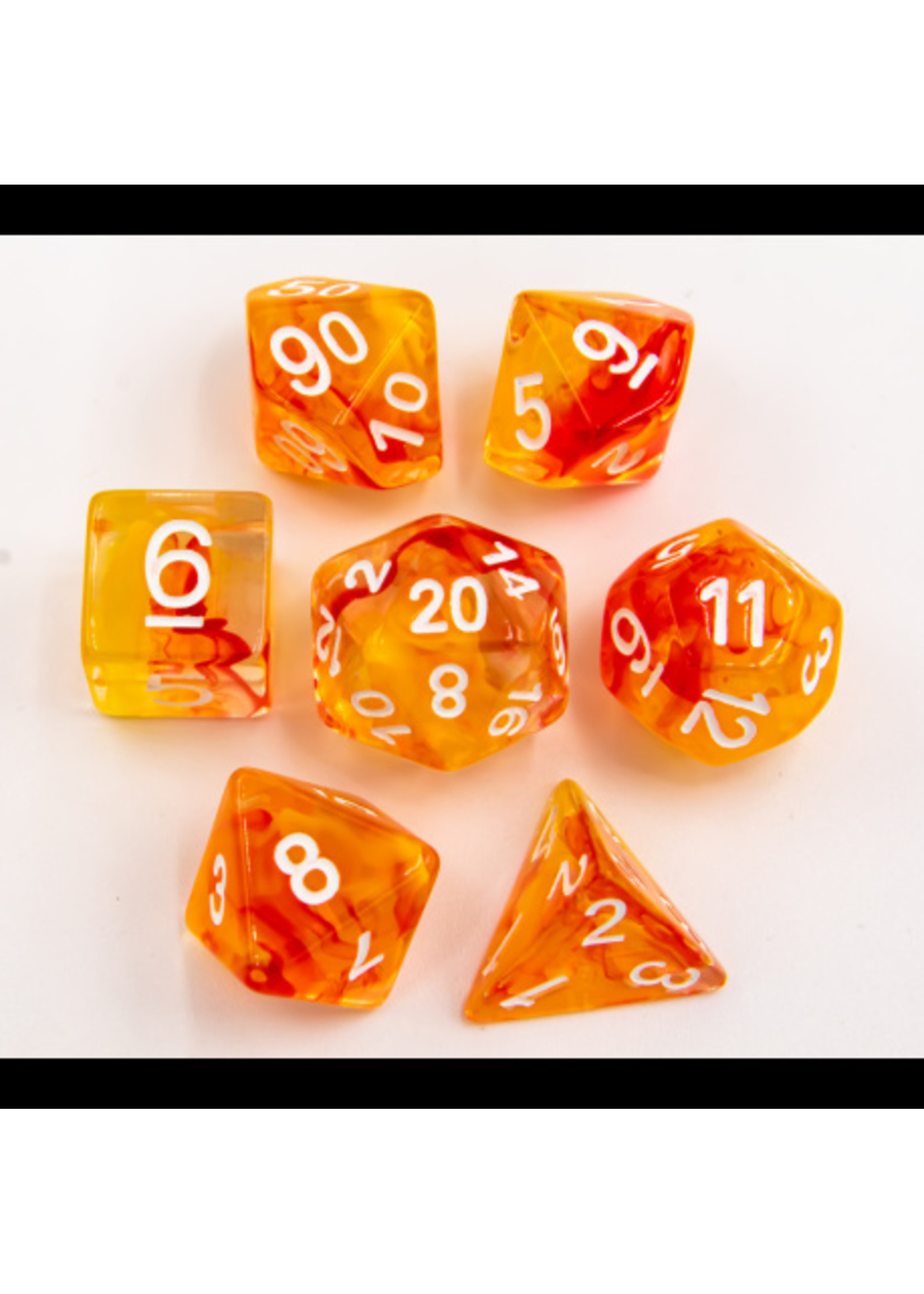 Critical Hit Orange Set of 7 Nebula Polyhedral Dice with Gold Numbers for D20 based RPG's