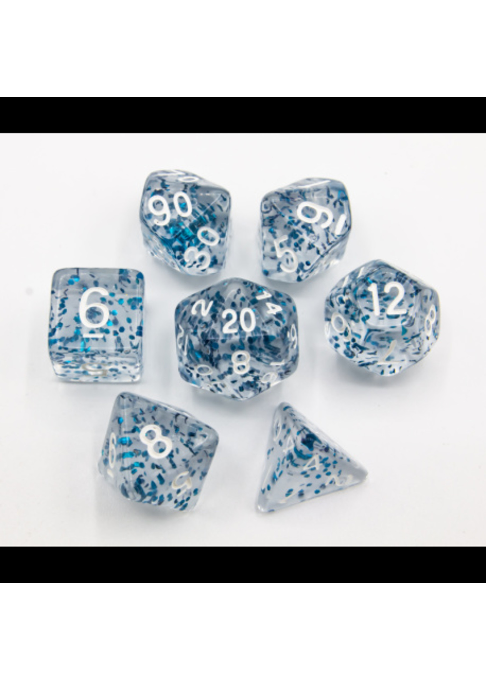 Critical Hit Blue Set of 7 Glitter Polyhedral Dice with White Numbers for D20 based RPG's