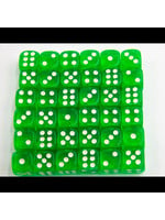 Critical Hit Green Set of 36 D6's Transparent Dice with White Numbers for D20 based RPG's