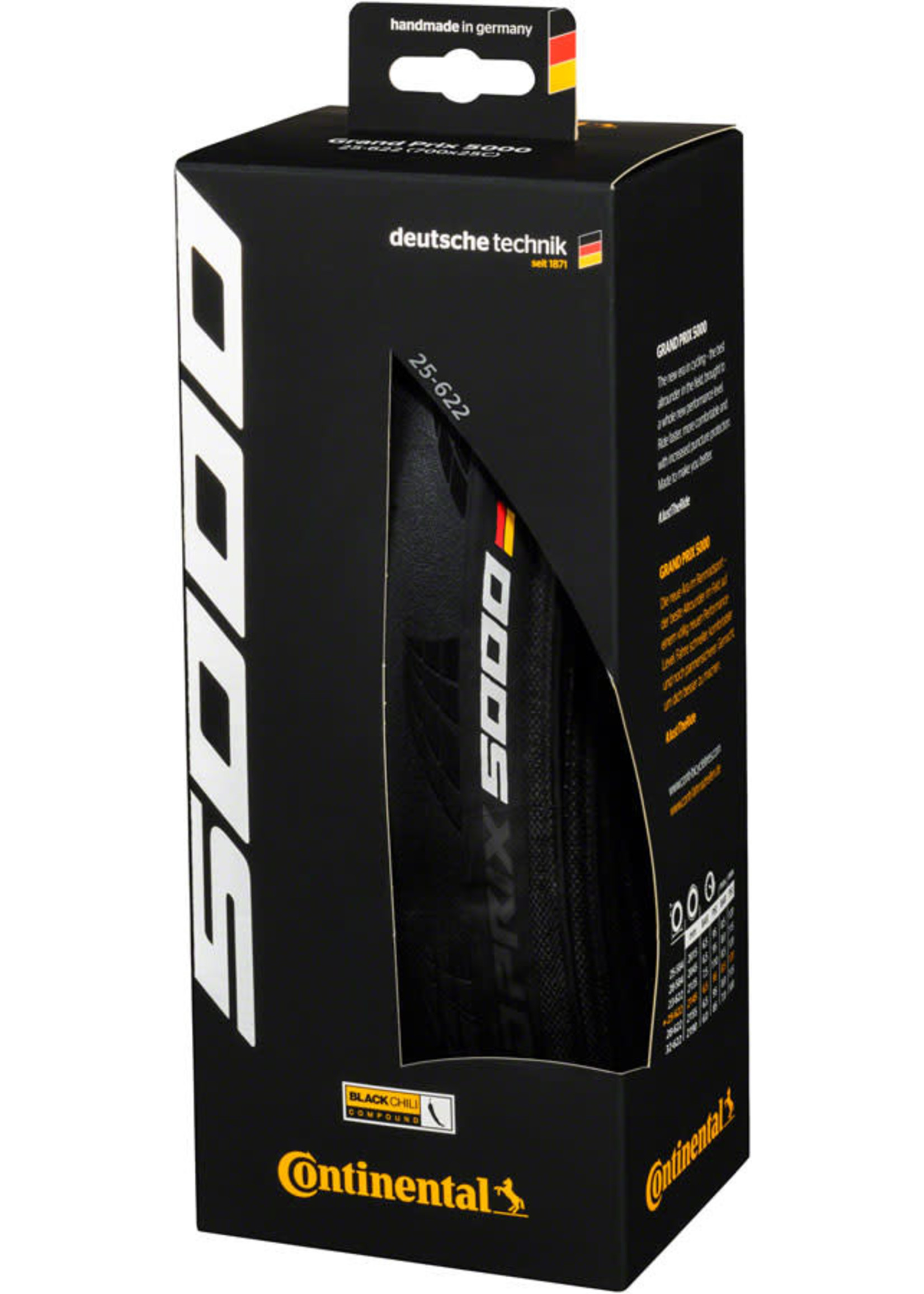 Continental Continental Grand Prix 5000 Tire - 700 x 25, Tubeless, Folding, Black, 180tpi