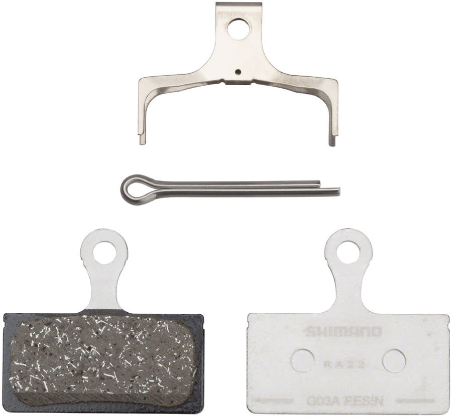 SHIMANO G05A-RX Disco Brake Pad and Spring - Resin Compound, Alloy Back Plate, One Pair SHIMANO G05A-RX Disco Brake Pad and Spring - Resin Compound, Alloy Back Plate, One Pair