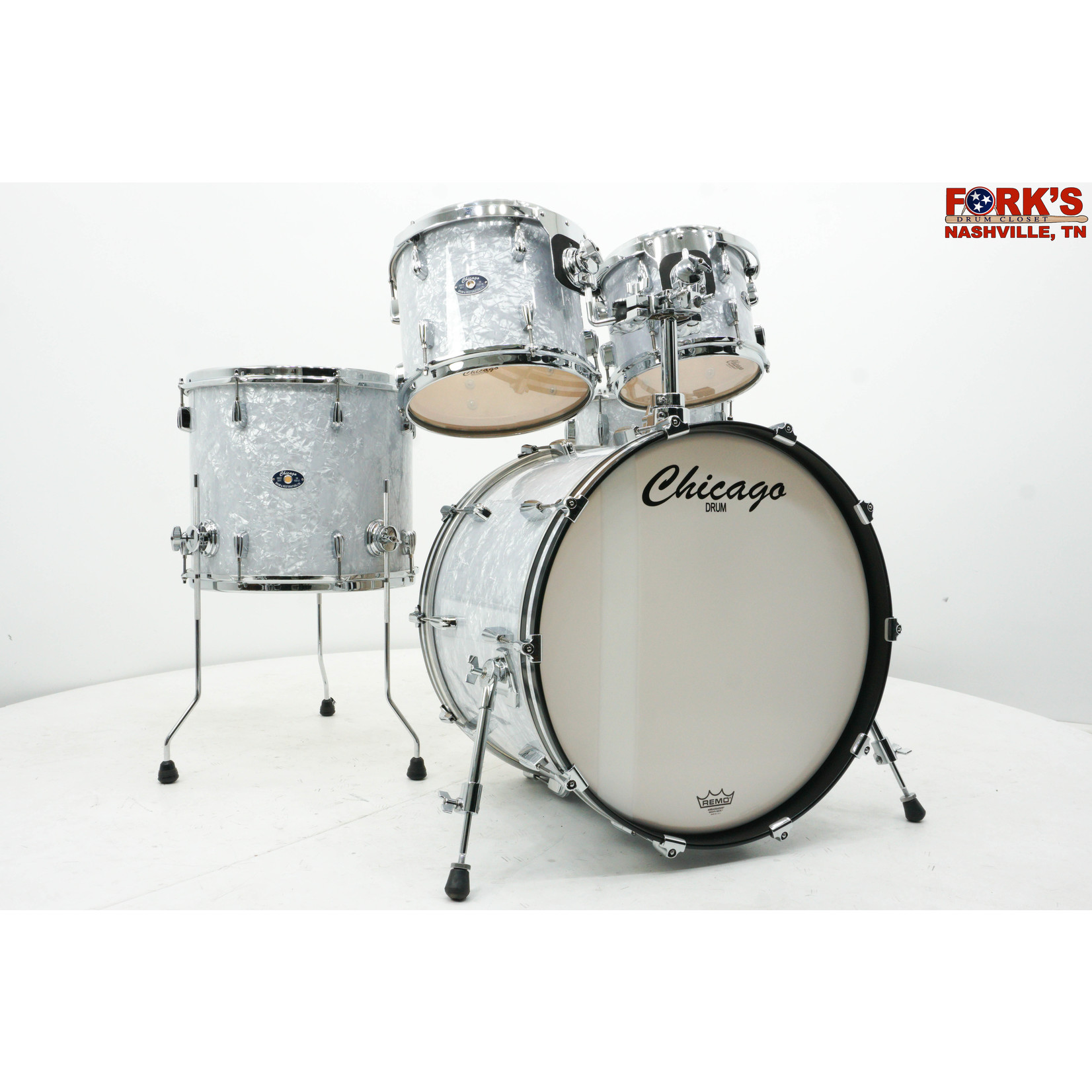 Chicago Drum Chicago Drum Co. 4pc Drum Kit - "White Marine Pearl"