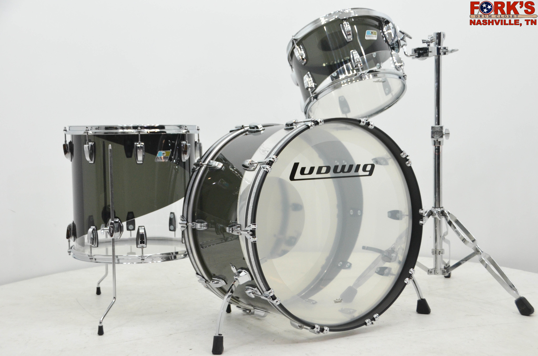 Ludwig Vistalite 3pc Drum Kit "Smoke/Clear" Forks Drum Closet