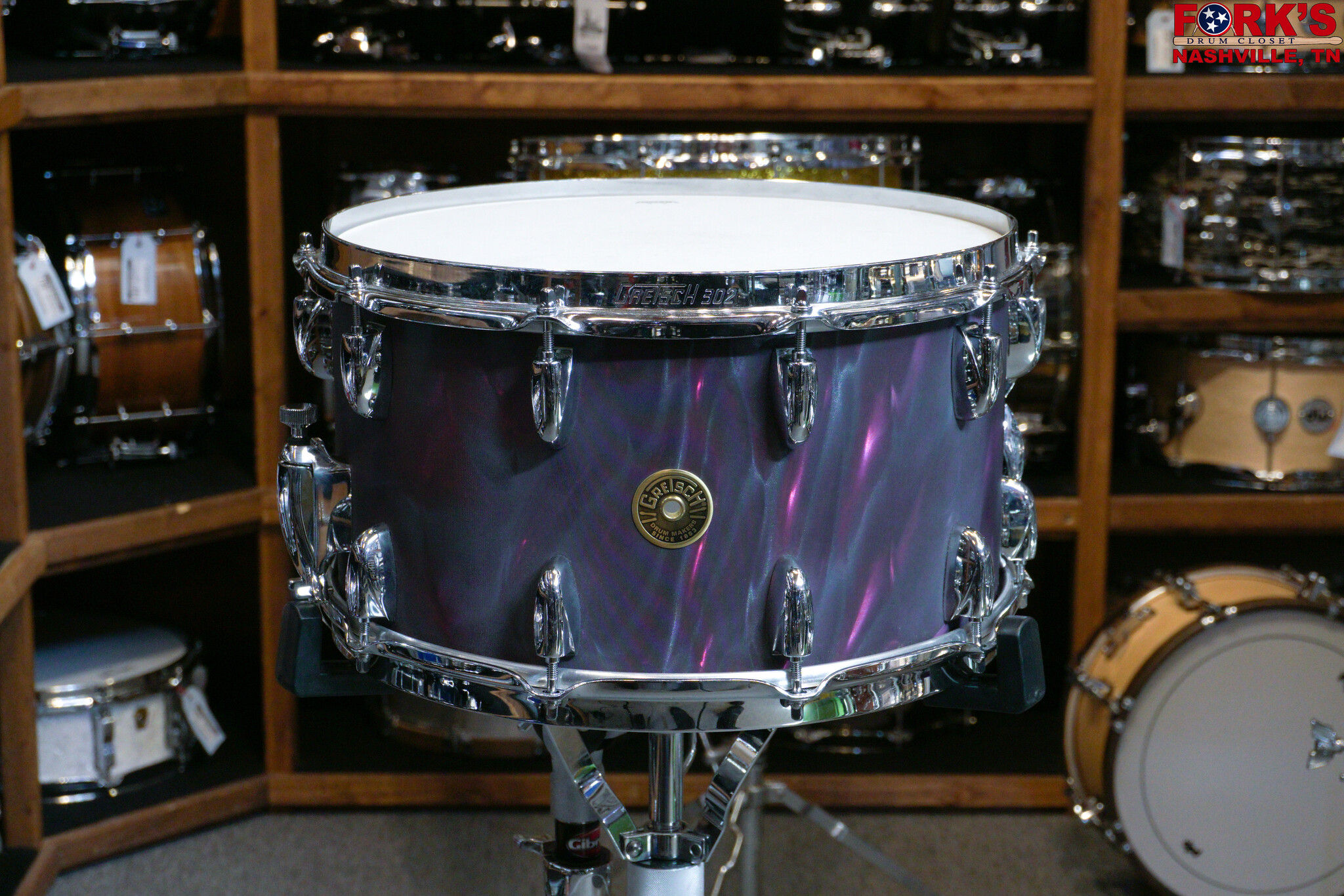 Gretsch Broadkaster 8x14 Snare Drum "Black Satin Flame" Forks Drum