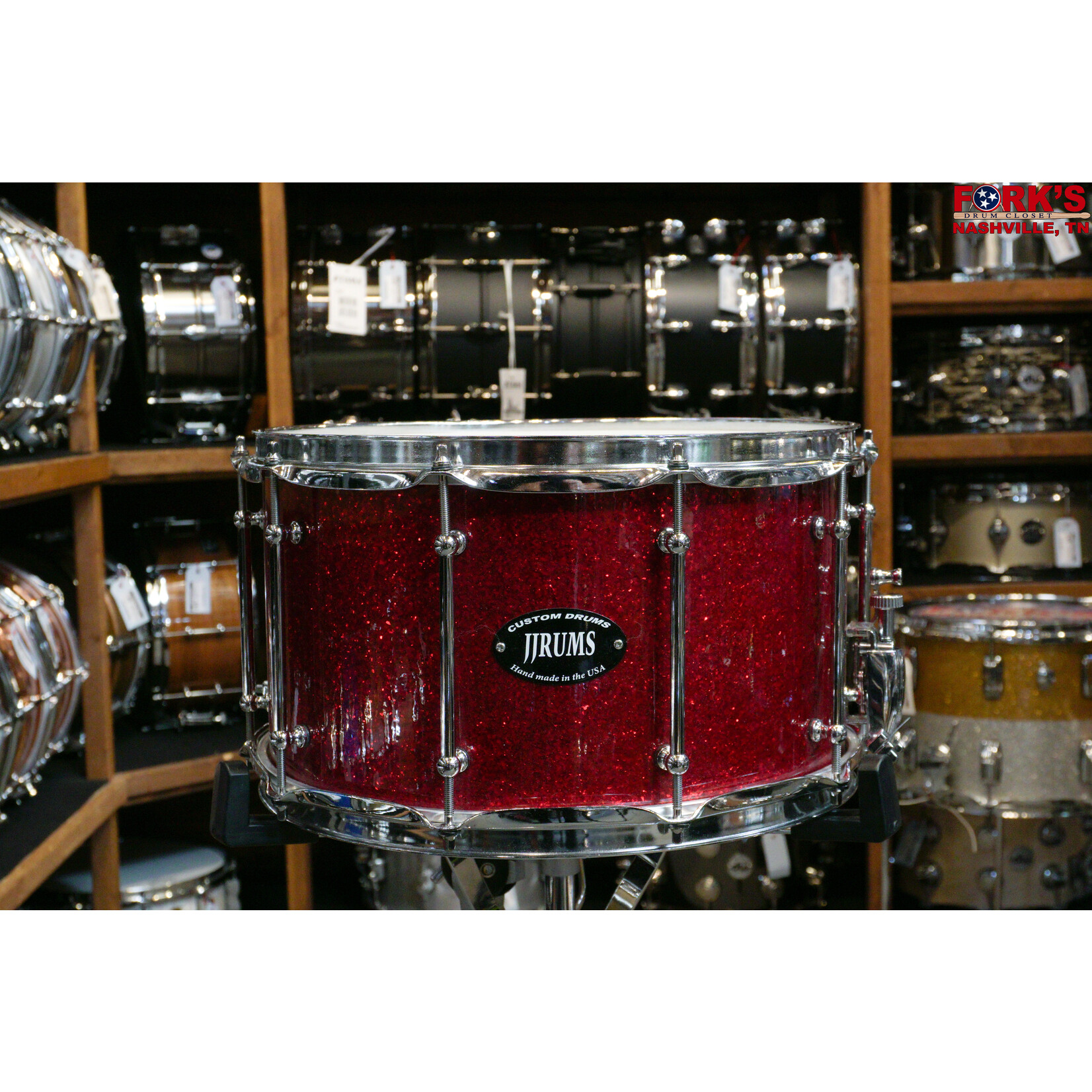 JJrums JJrums 8x14 8 ply Maple Snare Drum - "Red Sparkle"