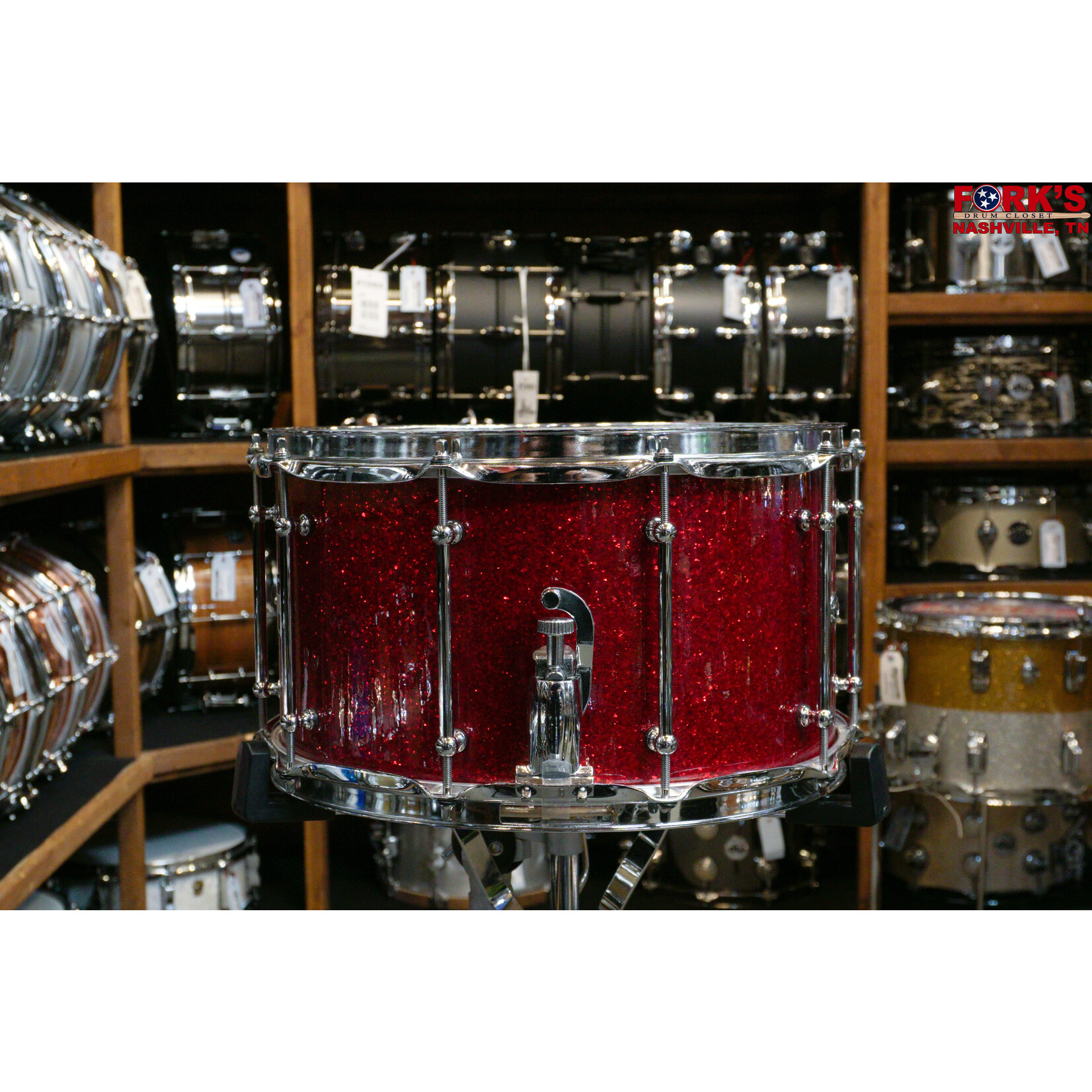 JJrums JJrums 8x14 8 ply Maple Snare Drum - "Red Sparkle"