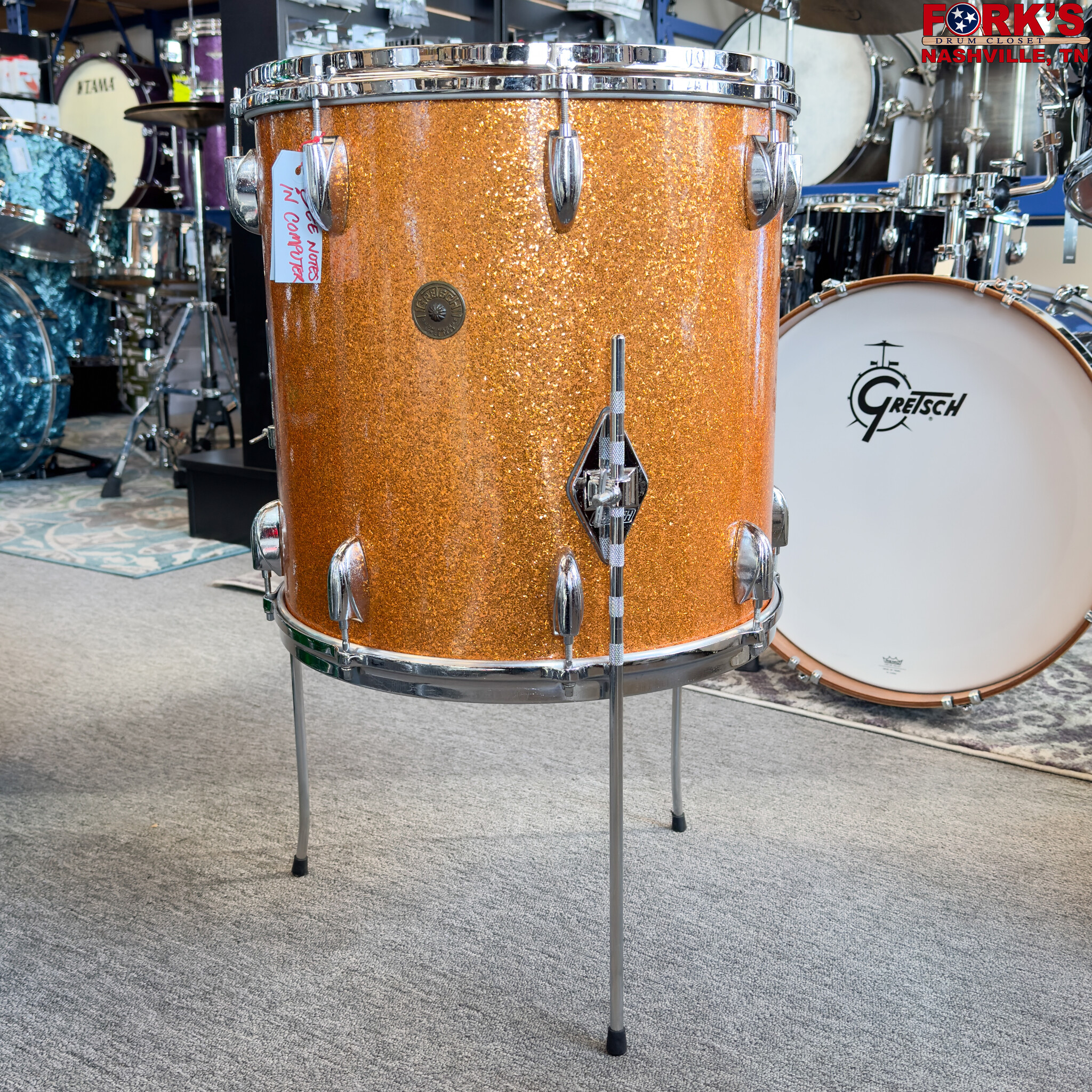 Vintage Gretsch 16 x 16 floor tom, Mid 60's "Gold Glass Glitter
