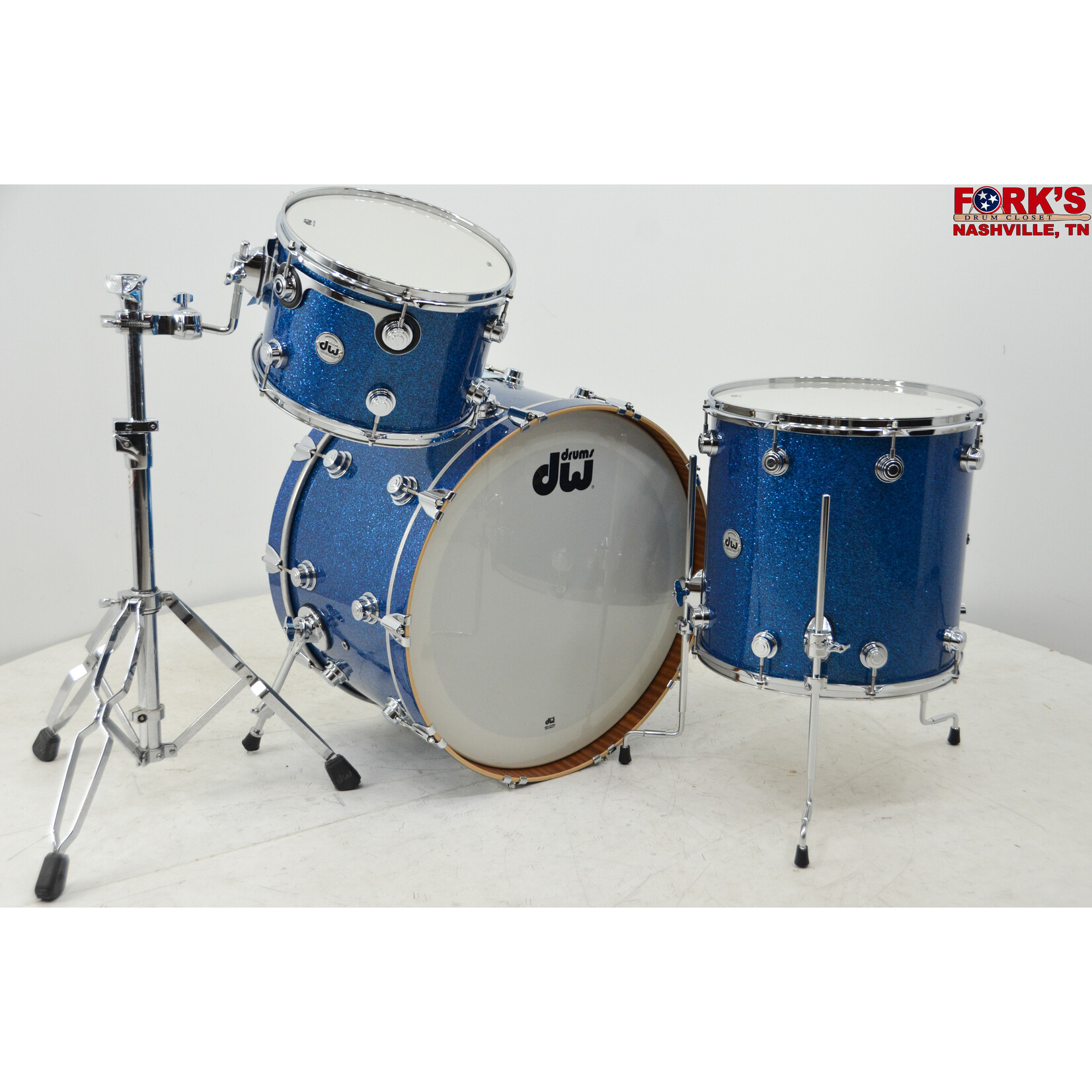 DW DW Collectors Maple Mahogany 3pc Drum Kit -  "Blue Glass Glitter"