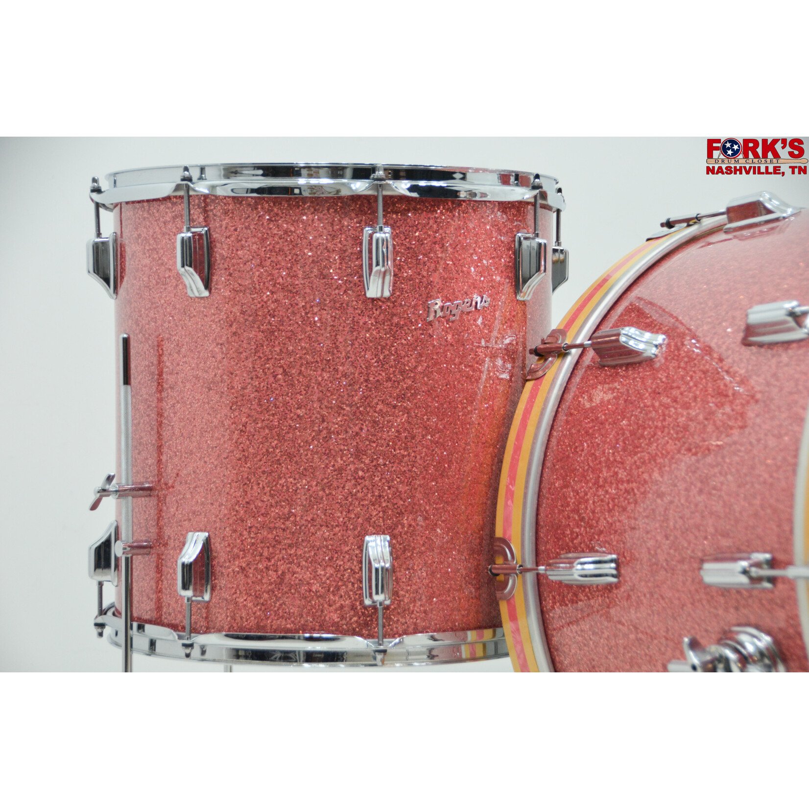 Rogers Used 1970's Rogers (Fullerton era), Recovered 3pc Drum Kit - "Pink Glass Glitter"