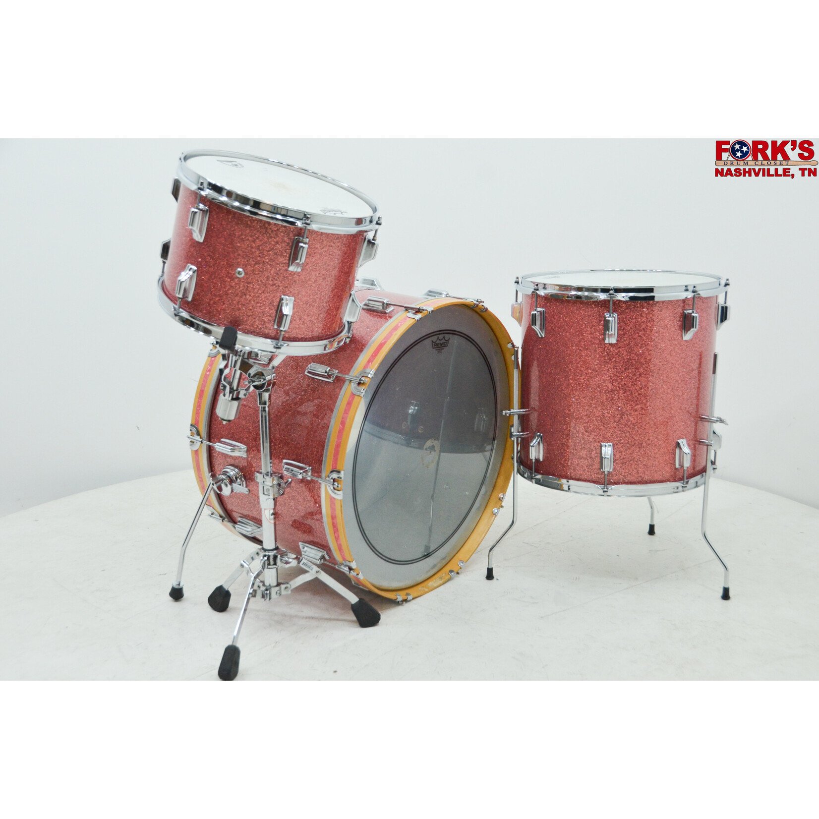 Rogers Used 1970's Rogers (Fullerton era), Recovered 3pc Drum Kit - "Pink Glass Glitter"
