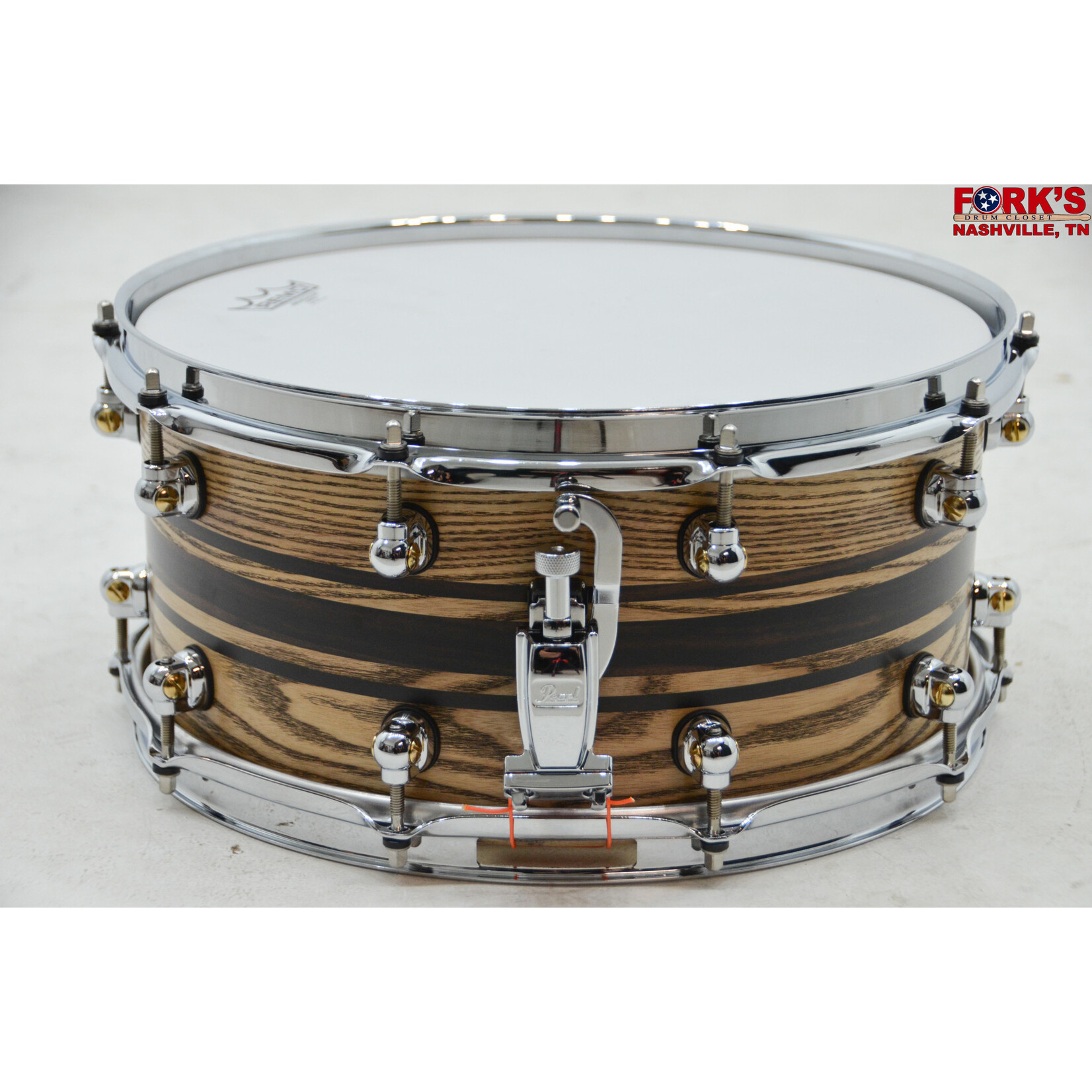 Pearl Pearl Music City Custom 6.5x14 Snare Drum - Solid Ash, Maple Rerings w/ Ebony Inlay