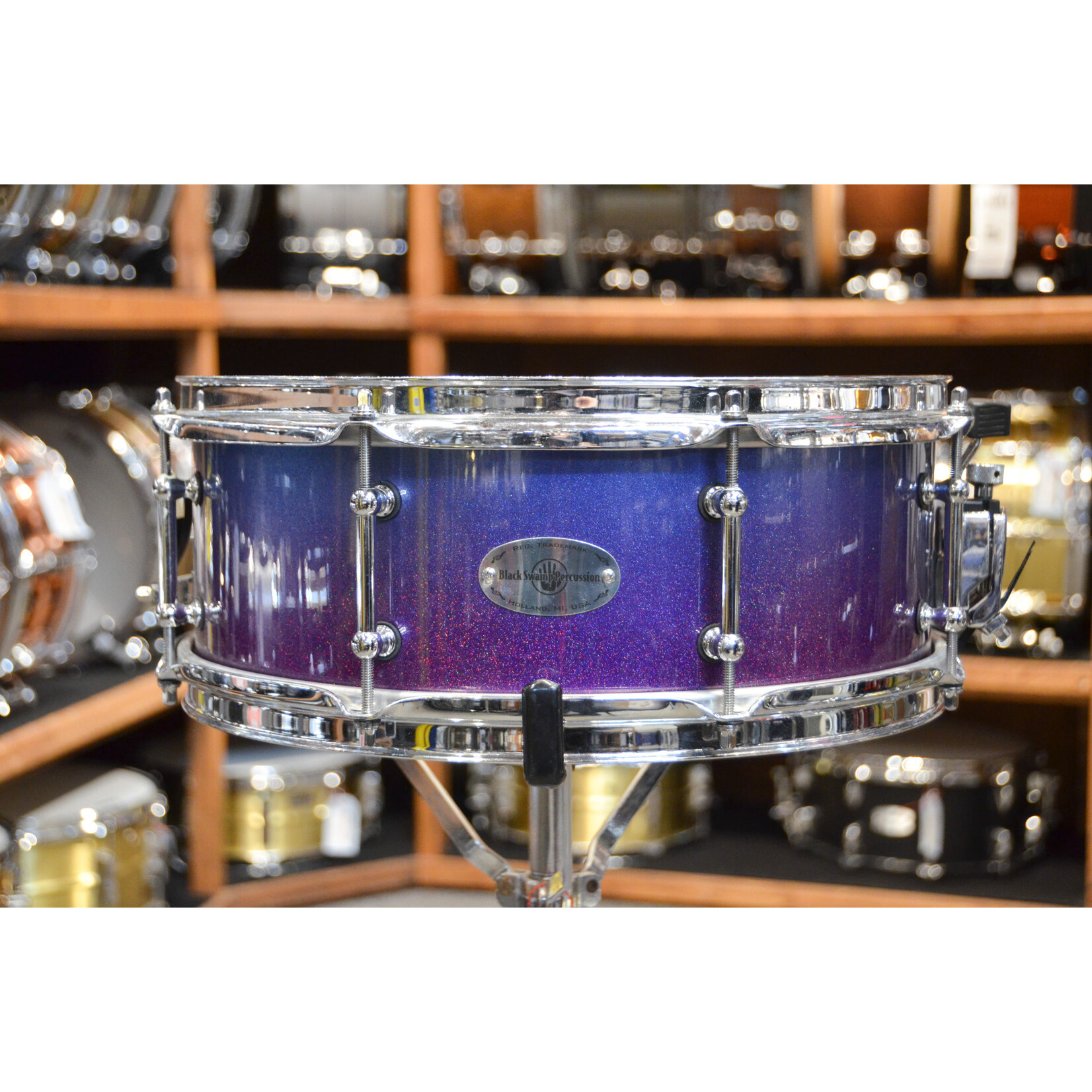 Black Swamp USED Black Swamp 5x14 Solid Maple Snare Drum w/ Rerings - "Purple/Blue Sparkle Lacquer"