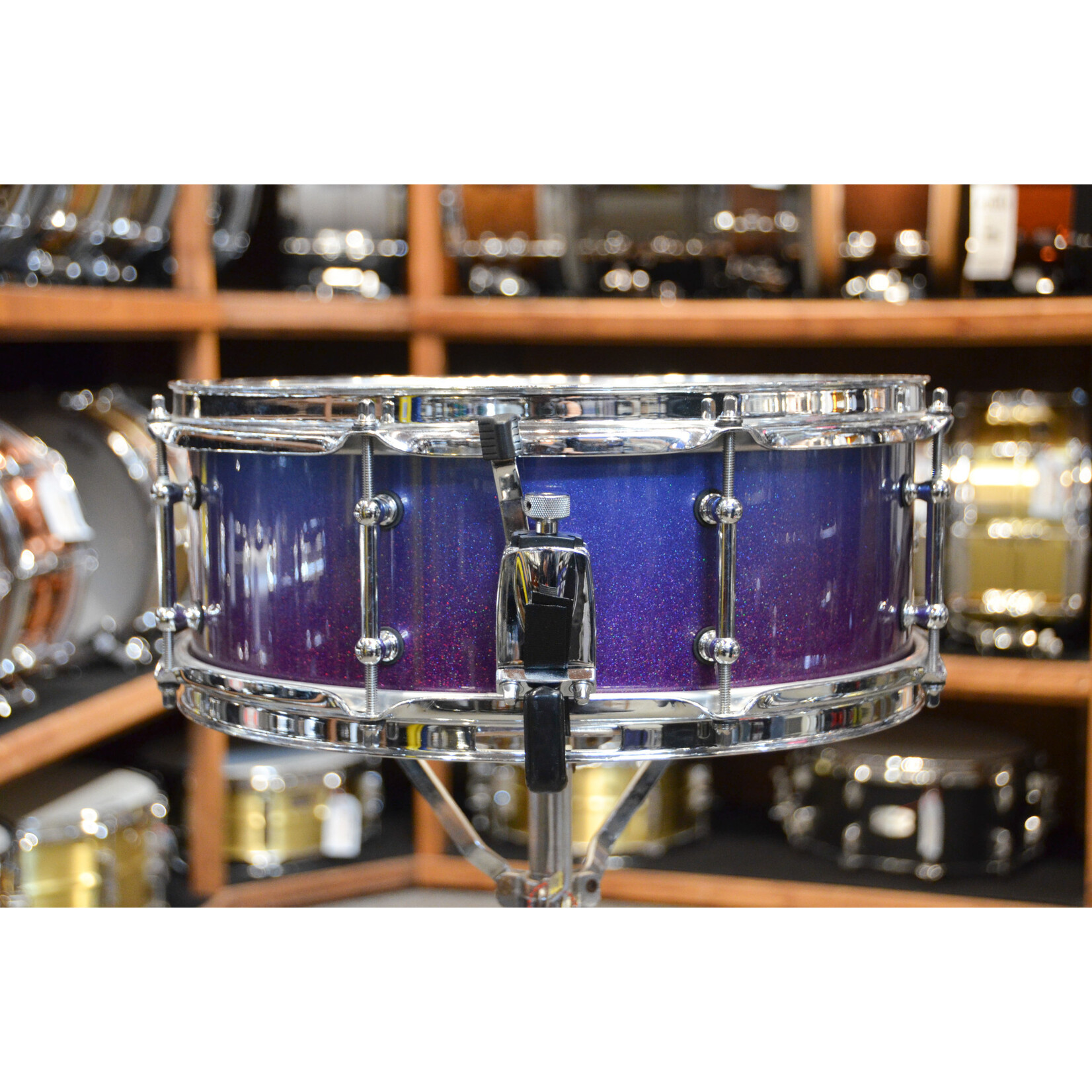 Black Swamp USED Black Swamp 5x14 Solid Maple Snare Drum w/ Rerings - "Purple/Blue Sparkle Lacquer"