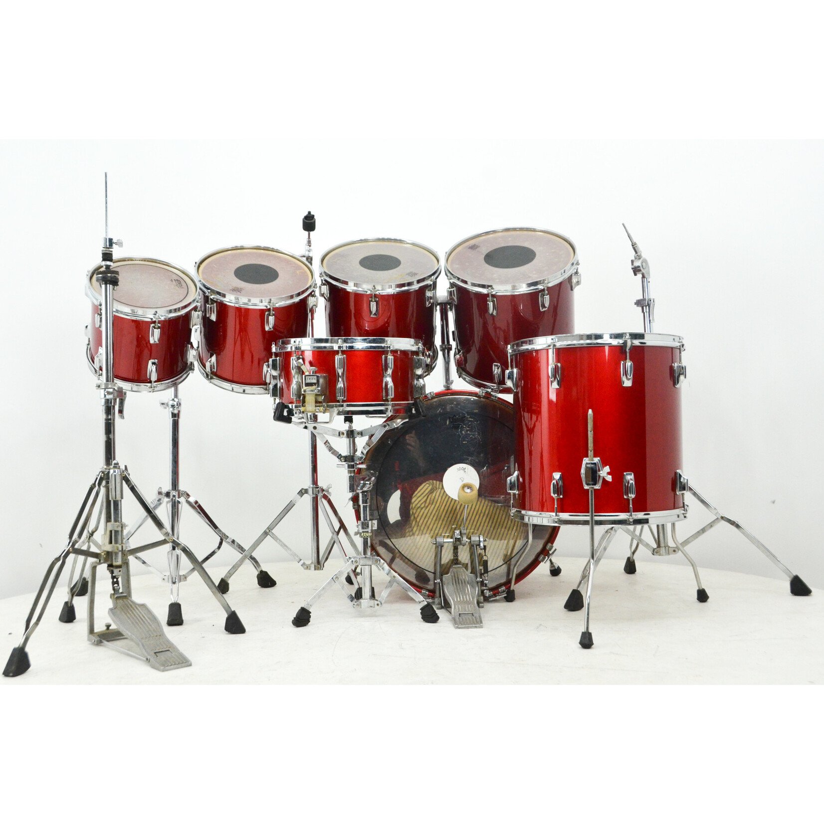 Tama USED 1980's Tama Superstar 7pc Drum Kit w/ Hardware and cases - "Candy Apple Red" lacquer