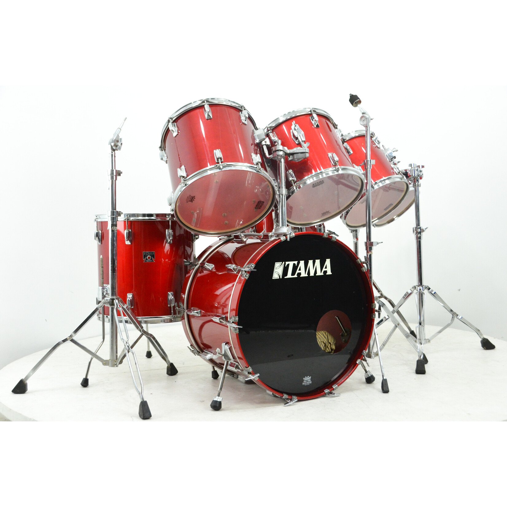 Tama USED 1980's Tama Superstar 7pc Drum Kit w/ Hardware and cases - "Candy Apple Red" lacquer