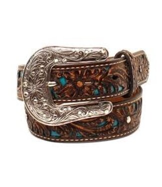 Ariat A1304027 ARIAT BELT BROWN & TURQUOISE W/FLORAL OVERLAY