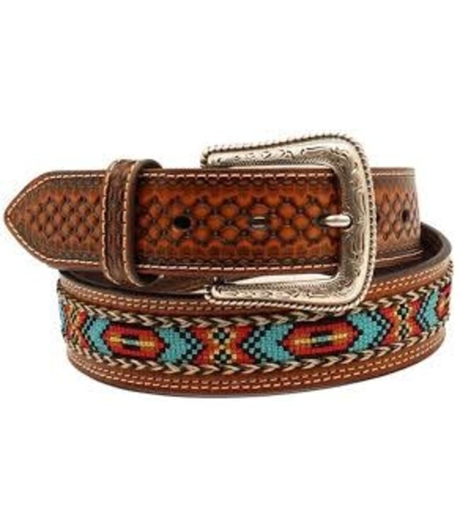 N210002102 NOCONA EMBROIDERY BELT BROWN W/TURQUOISE AZTEC