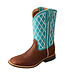 TOP HAND DISTRESSED SADDLE & TEAL WESTERN BOOTS
