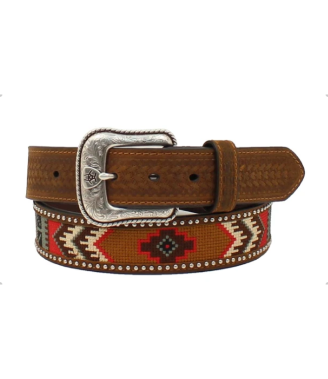 A1033202 ARIAT RED/GREEN EMBROIDERED MENS BELT