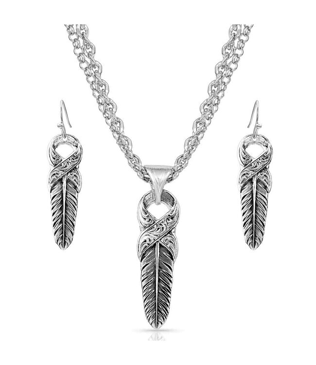 JS4839 HOPE WITHIN SILVER FEATHER NECKLACE SET