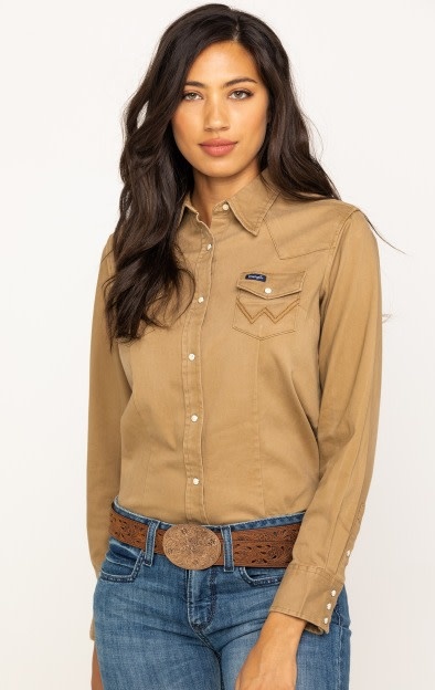 Wrangler Women's Long Sleeve Western Snap Work Shirt, Denim, XS