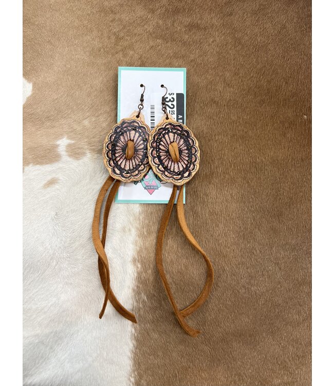 OVAL CONCHO LEATHER EARRINGS