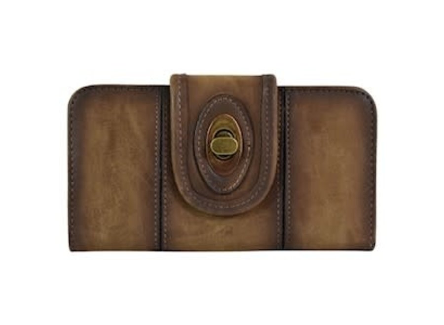 Justin Burnished Brown Ladies Wallet with Twist Lock Closure