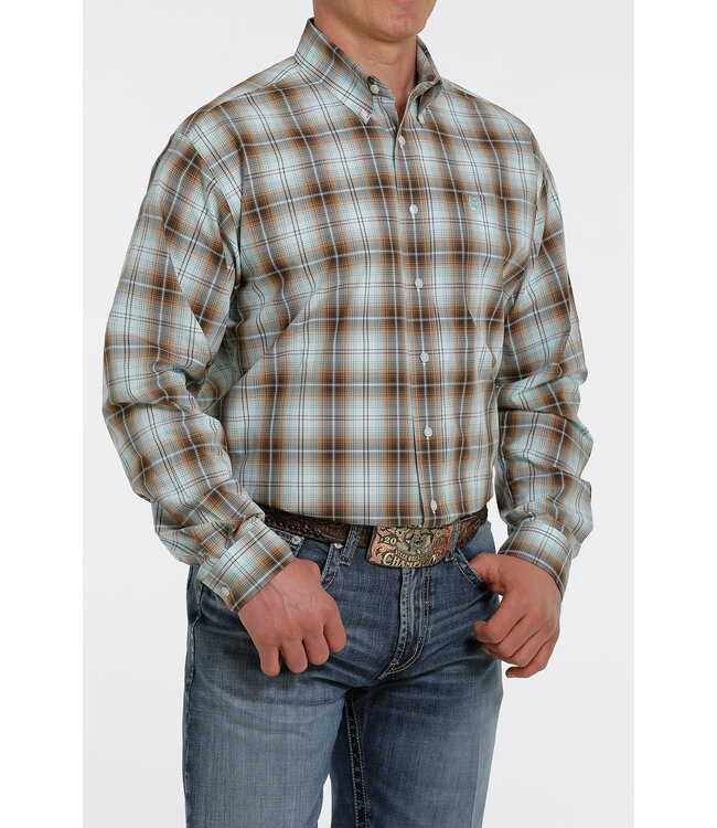 MTW1105376 CINCH L/S OMBRE PLAID BROWN/TURQ.