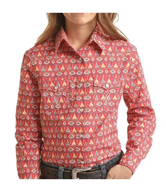 Panhandle Slim WLGSOSRZHR GIRLS L/S SNAP BLOUSE RED TEEPEE