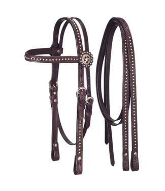 Tough 1 42-8500 PONY HEADSTALL WITH REINS W/DOTS & STAR CONCHOS