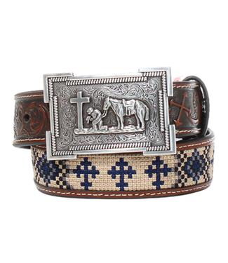 3D AZTEC EMBROIDERY W/NAVY AND SQUARE BUCKLE