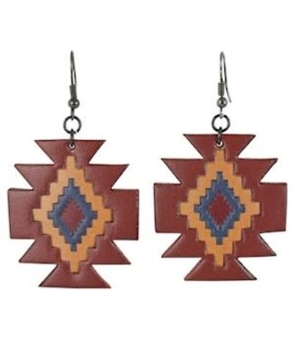 Justin EARRINGS LEAHTER AZTEC DESIGN W/RUST, YELLOW, BLUE