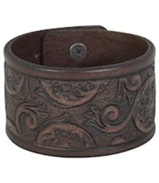 Justin BRACELET BROWN TOOLED LEATHER CUFF 2.24" WIDE