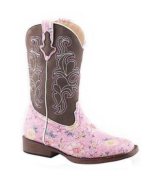 Roper GLITTER FLOWER SQUARE TOE BOOT PINK