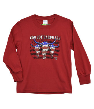 Cowboy Hardware 310336-200 COWBOY HARDWARE YOUTH TRIPLE FLAG SKULL L/S TEE RED