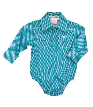 Cowgirl Hardware 825523R-393 COWGIRL HARDWARE INFANT DONUT L/S ROMPER DARK TURQUOISE