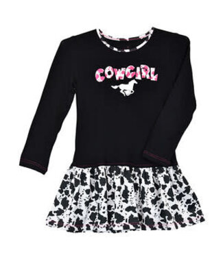 Cowgirl Hardware 836273-010 COWGIRL HARDWARE TODDLER HORSE CALF PRINT L/S DRESS BLACK