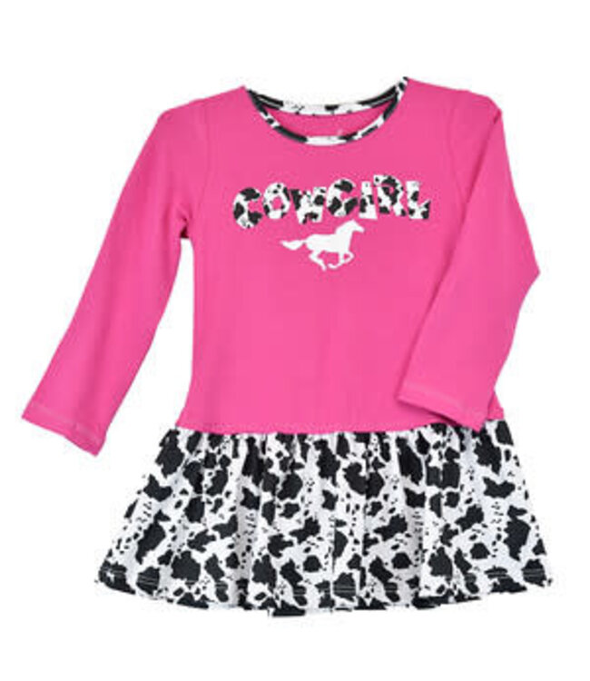 836273-150 COWGIRL HARDWARE TODDLER HORSE CALF PRINT L/S DRESS PINK