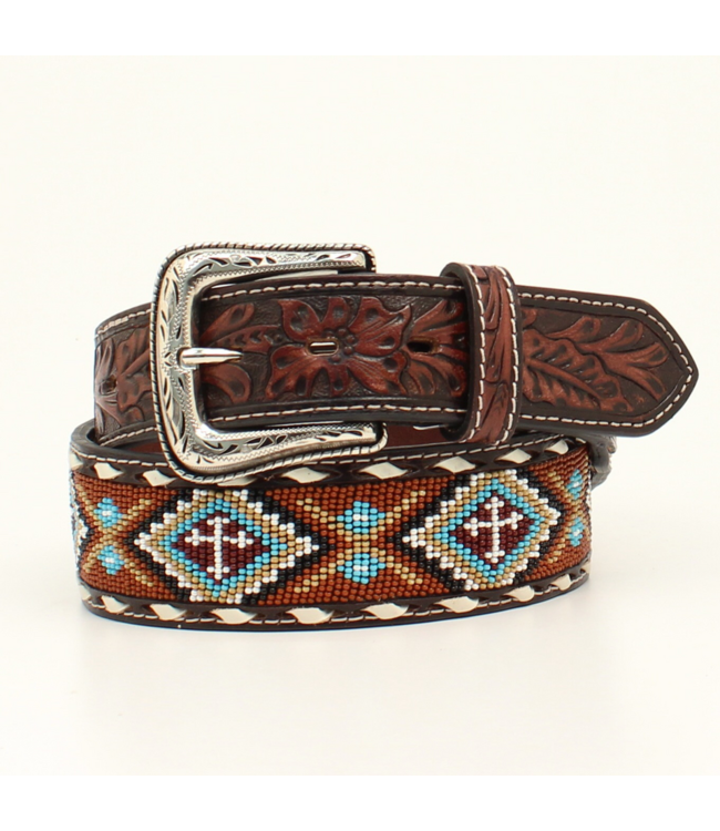 MULTI COLOR FLORAL BEAD TOOLED BELT