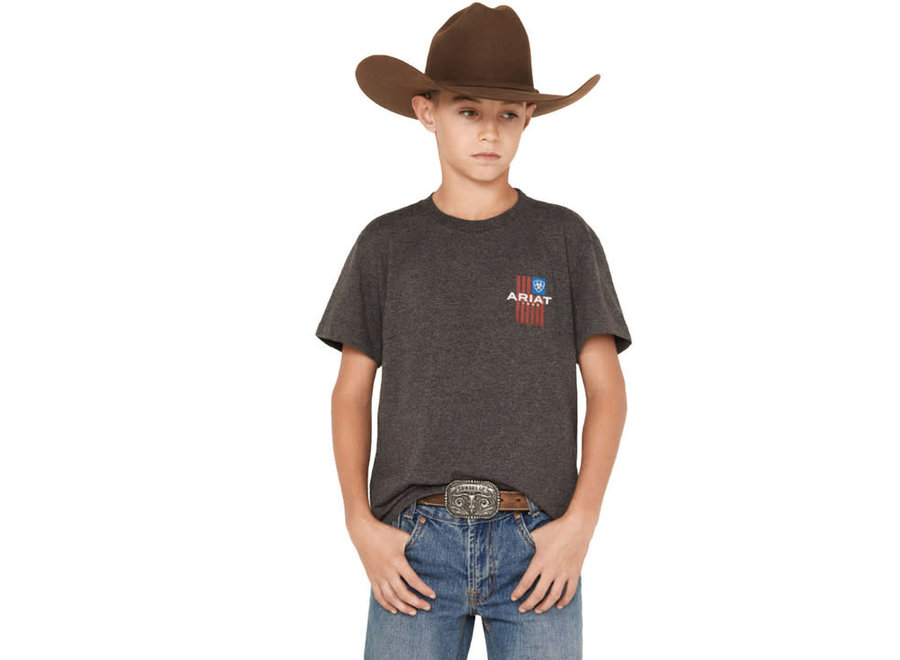 10042808 ARIAT LAND OF THE FREE TEE CHARCOAL HEATHER